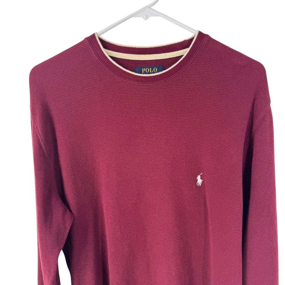 Polo Ralph Lauren Mens Burgundy Waffle Knit Thermal Long Sleeve Shirt Medium